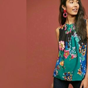 Anthropologie Vanessa Virginia Floral Pleated Top